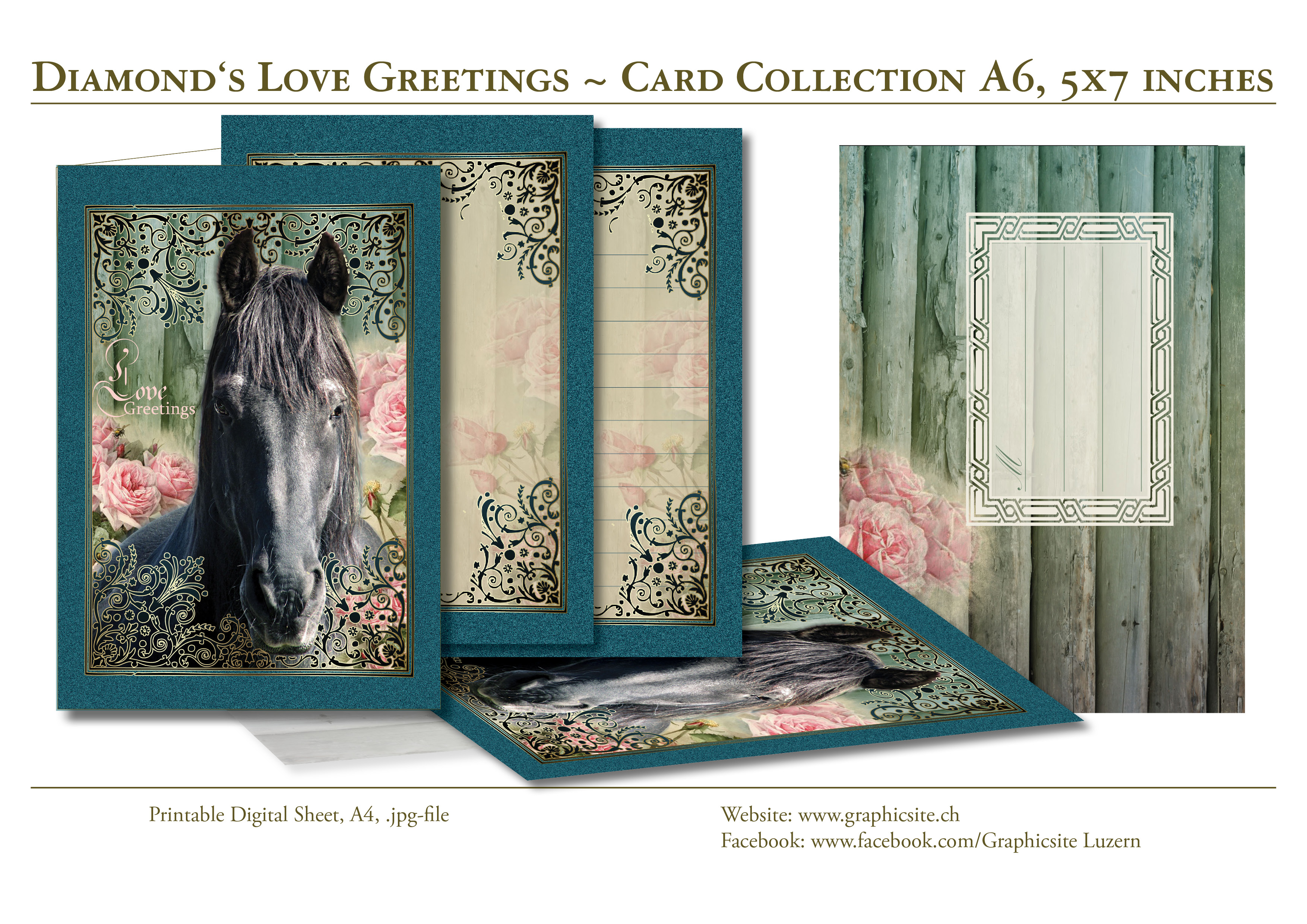 Printable Digital Sheets - CardCollection A6 - Greeting Card, Notecard, Envelop, Diamond'sLoveGreetings